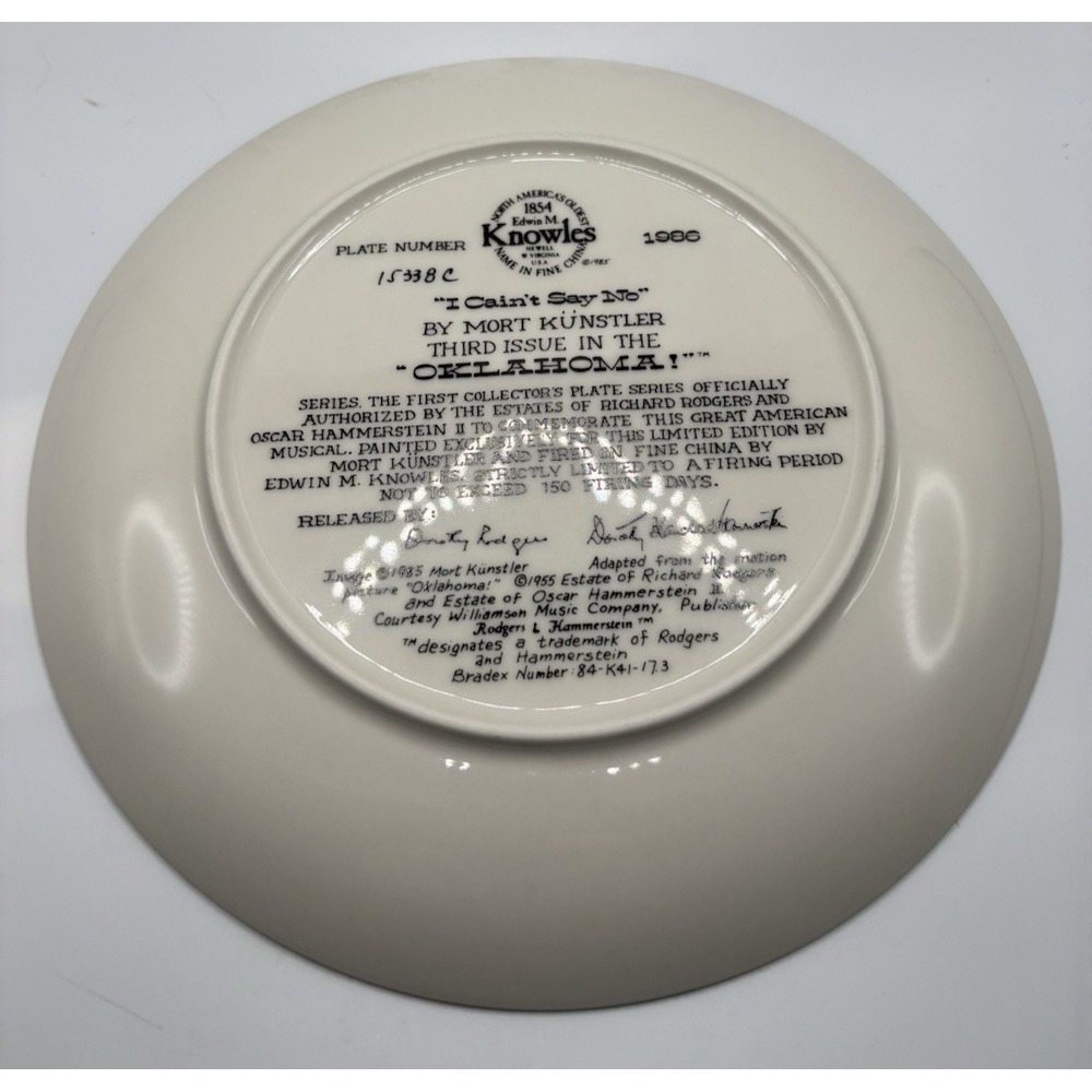 Knowles 1986 Oklahoma Mort Kunstler I Can't say No Vintage Collectors Plate - Picture 3 of 4